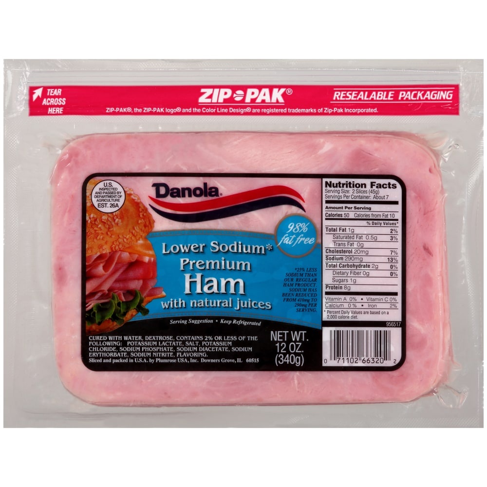 slide 1 of 1, Danola Lower Sodium Premium Sliced Ham, 12 oz