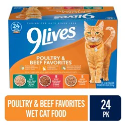 9Lives Poultry & Beef Favorites Wet Cat Food Variety Pack, 5.5 oz. Cans (Pack of 24)
