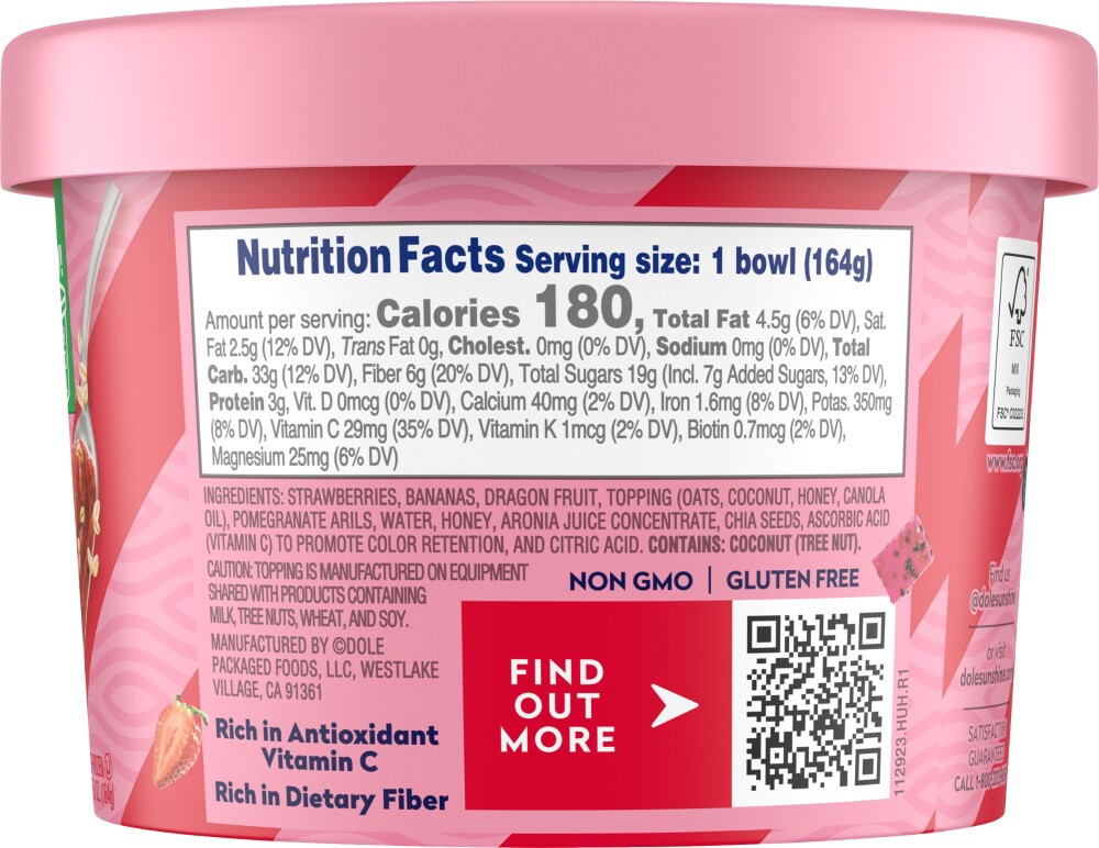 slide 3 of 3, Dole Smoothie Bowl Strawberry Meets Aronia, 5.8 oz