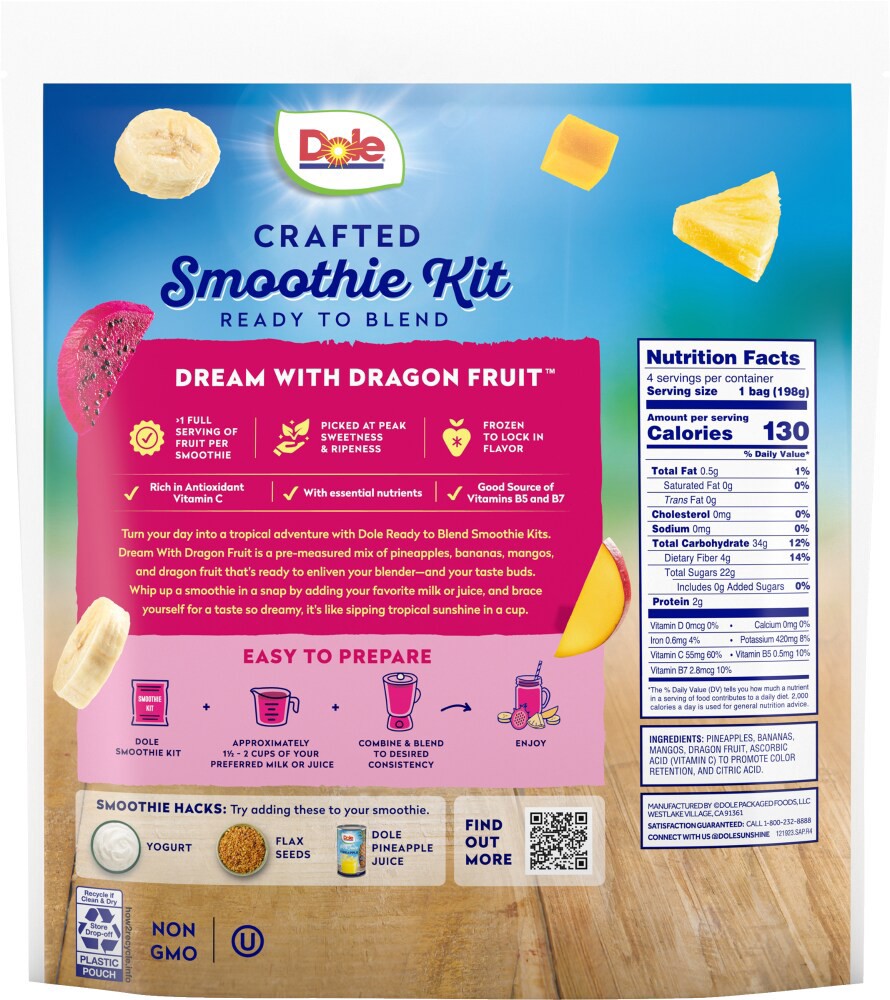 slide 4 of 4, Dole Crafted Smoothies Dream With Dragon Fruit Smoothie, 40 oz