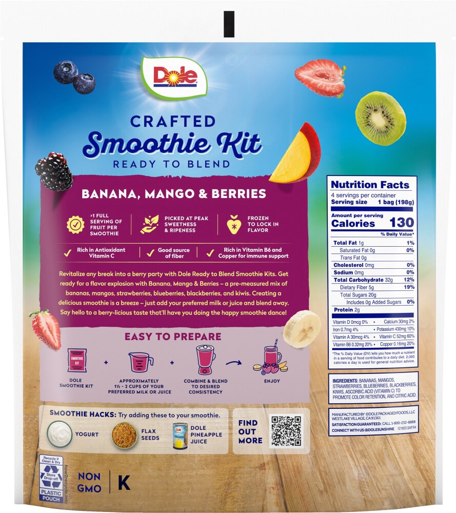 slide 2 of 4, Dole Crafted Smoothies Banana Mango Berry Break Smoothie, 40 oz