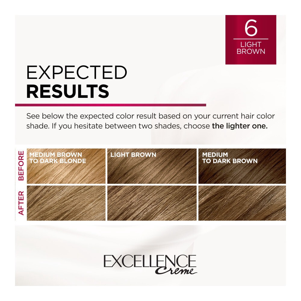 slide 3 of 6, L'Oréal Excellence Triple Protection Permanent Hair Color - 6.3 fl oz - 6 Light Brown - 1 kit, 1 ct