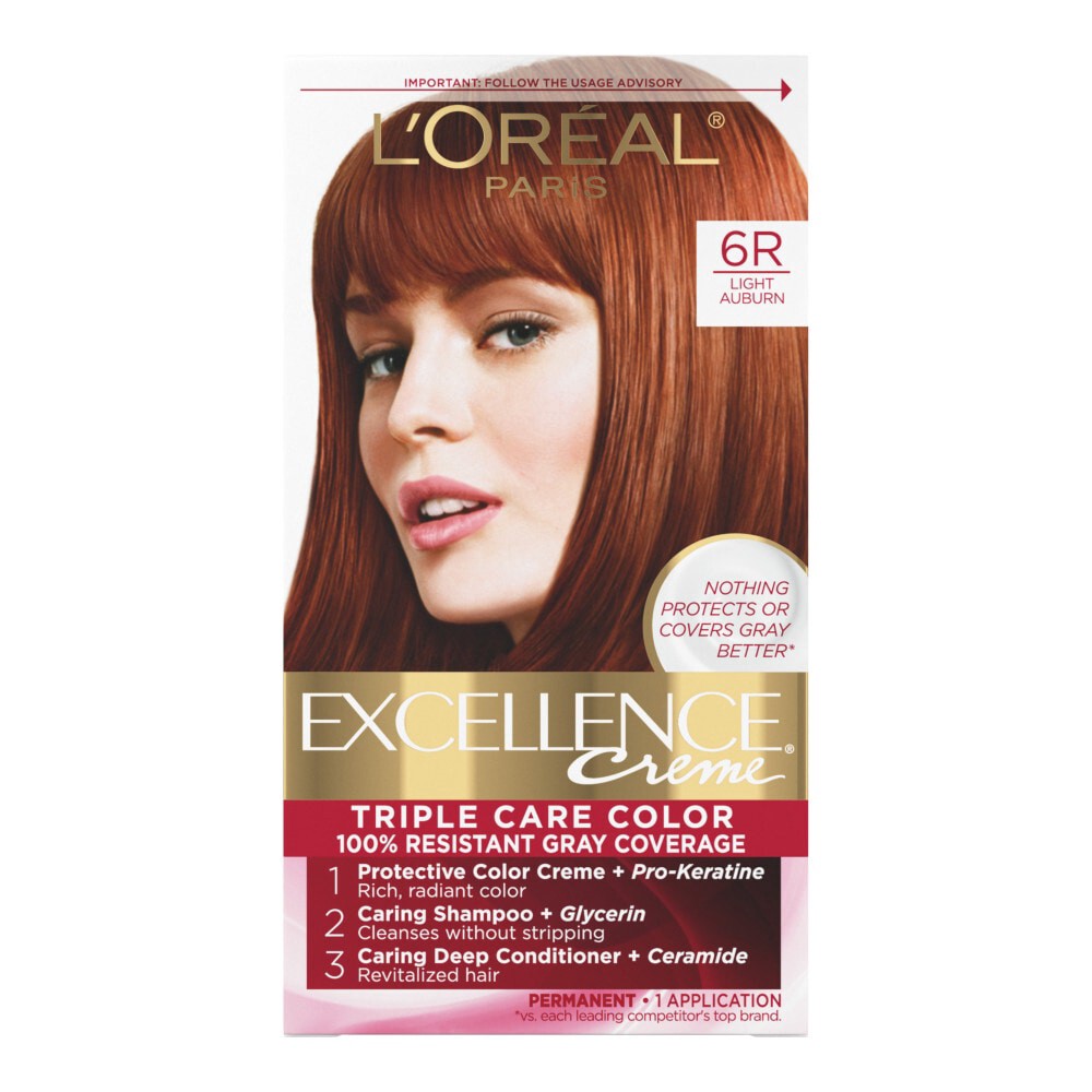 slide 6 of 6, L'Oréal Excellence Triple Protection Permanent Hair Color - 18 fl oz - 6R Light Auburn - 1 kit, 18 fl oz