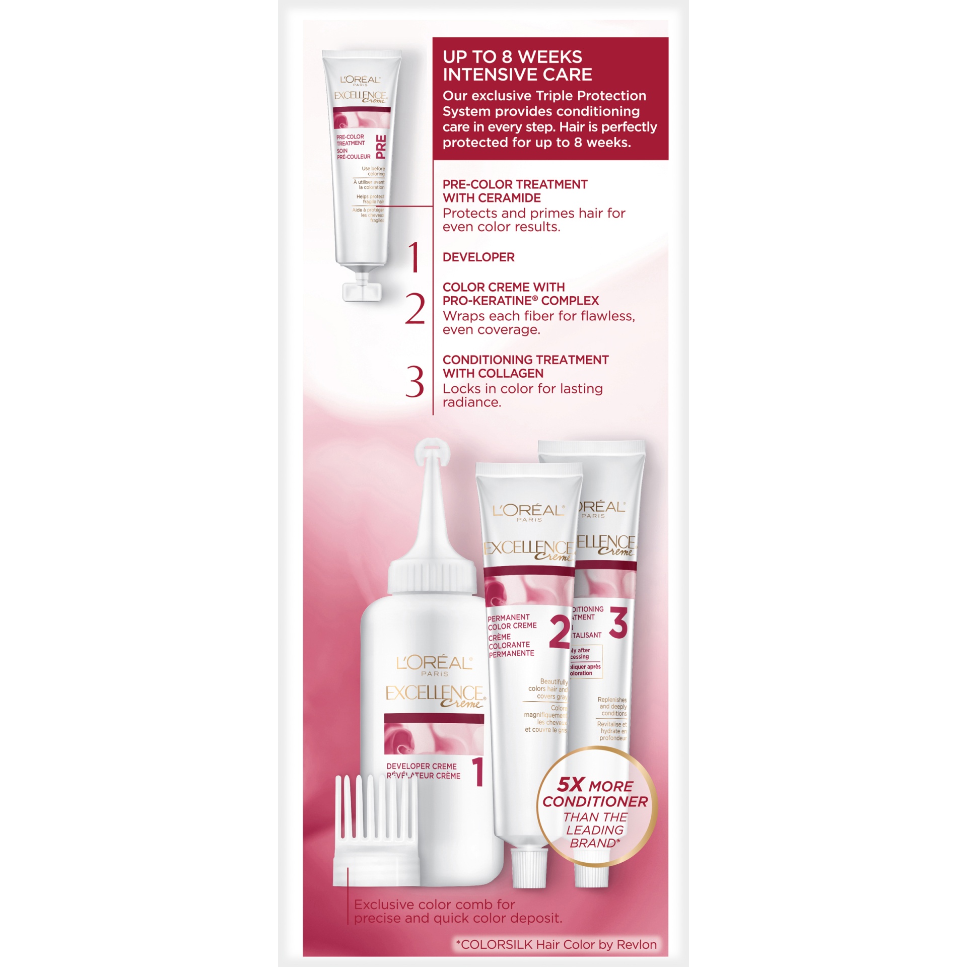slide 6 of 8, L'Oréal Excellence Triple Protection Permanent Hair Color - 6.3 fl oz - 8RB Reddish Blonde - 1 kit, 1 ct