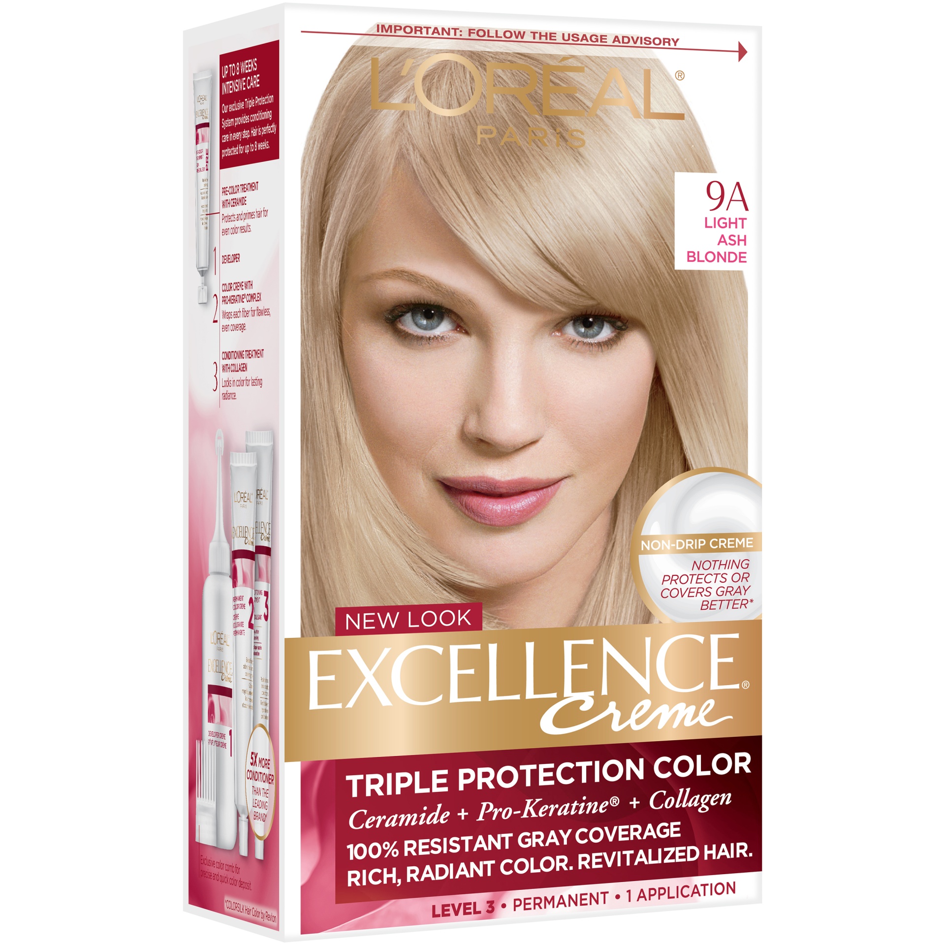 slide 3 of 7, L'Oréal Excellence Triple Protection Permanent Hair Color - 6.3 fl oz - 9A Light Ash Blonde - 1 Kit, 1 ct