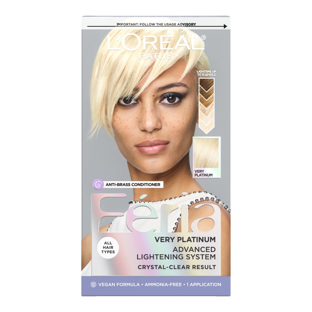 slide 4 of 6, L'Oréal Paris Feria Absolute Platinum Advanced Lightening System with Anti-Brass Conditioner - Very Platinum - 1 Kit, 1 ct
