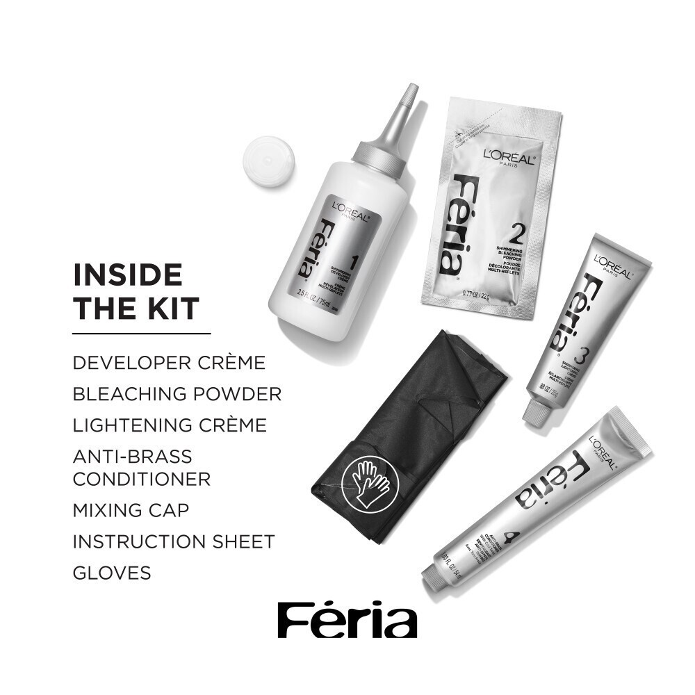 slide 4 of 5, L'Oréal Paris Feria Absolute Platinum Advanced Lightening System with Anti-Brass Conditioner - Very Platinum - 1 Kit, 1 ct