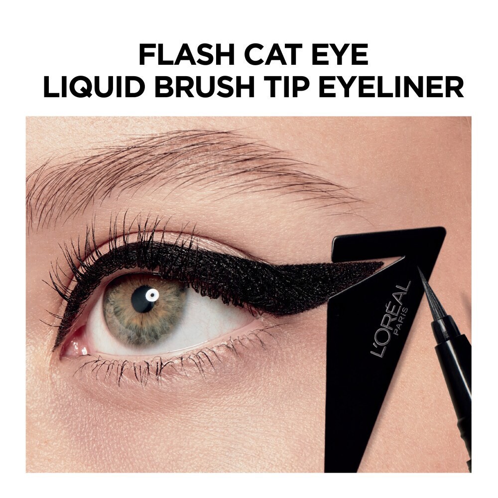 slide 2 of 6, L'Oréal Flash Cat Eye Waterproof Brush Tip Liquid Eyeliner, Black, 0.02 fl oz