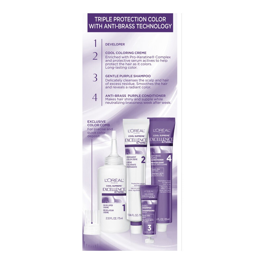 slide 3 of 6, L'Oréal Excellence Cool Supreme Permanent Gray Coverage Hair Color, Ultra Ash Light Brown, 1 fl oz