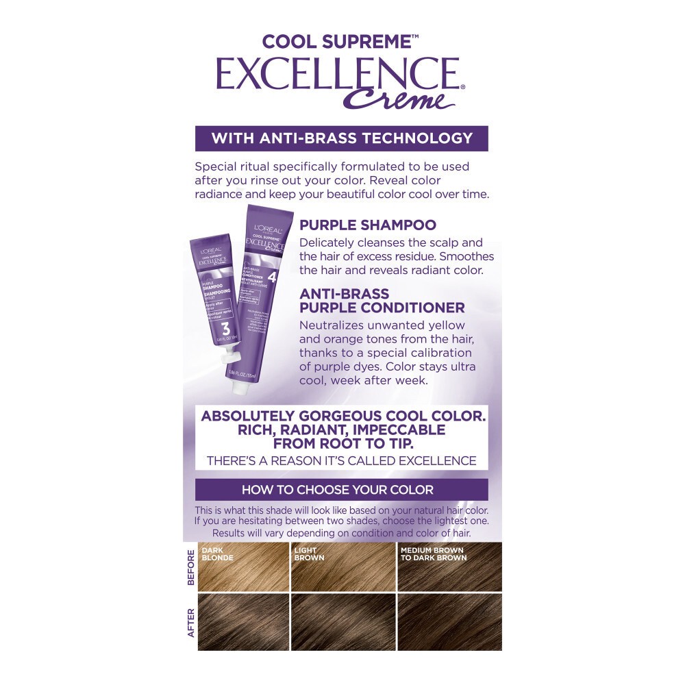 slide 5 of 6, L'Oréal Excellence Cool Supreme Permanent Gray Coverage Hair Color, Ultra Ash Light Brown, 1 fl oz