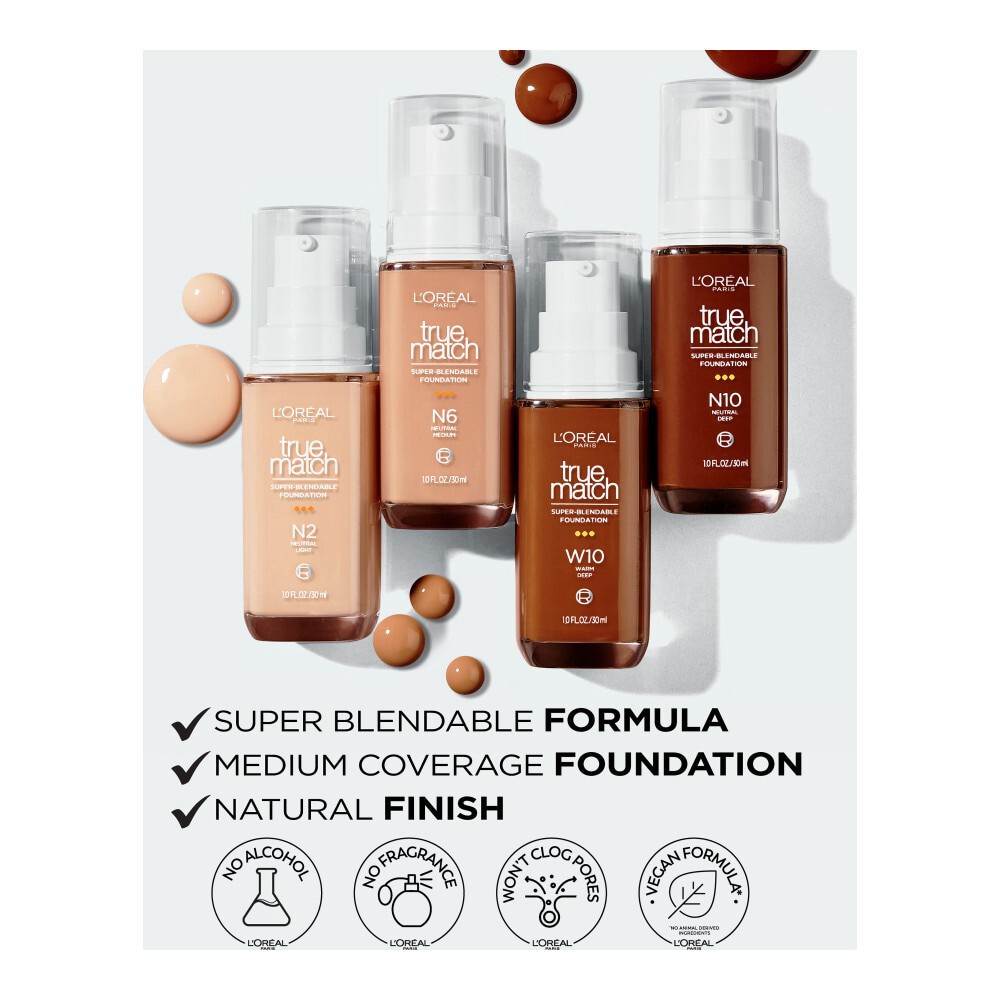slide 6 of 6, L'Oréal L'Oreal Paris True Match Super-Blendable Foundation Medium Coverage, 1 fl oz