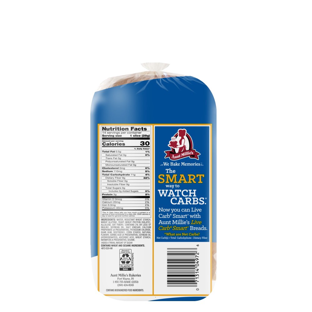 slide 2 of 6, Aunt Millie's Bakeries Aunt Millie's Carbsmart White Bread, 14 oz