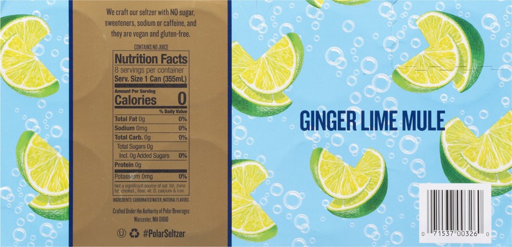 slide 3 of 3, Polar Seltzer Water Ginger Lime Mule, 12 fl oz cans, 8 pack, 8 ct