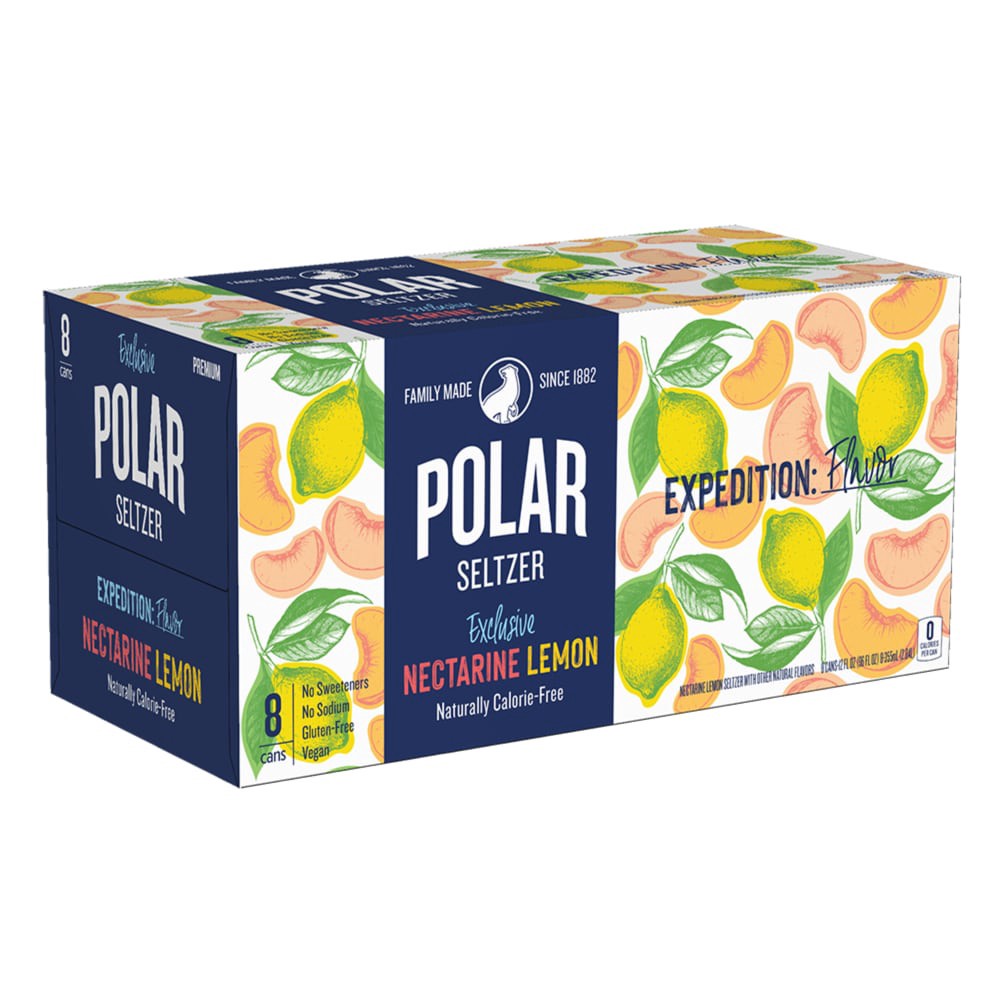 slide 3 of 5, Polar Seltzer Nectarine Lemon- 8 ct, 8 ct; 12 fl oz