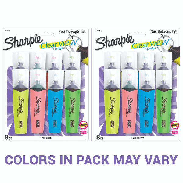 slide 5 of 5, Sharpie Clear View Highlighters, Chisel Tip, Assorted Fluorescent Colors, Pack Of 8, 8 ct