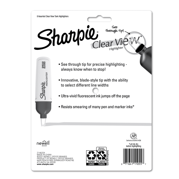 slide 3 of 5, Sharpie Clear View Highlighters, Chisel Tip, Assorted Fluorescent Colors, Pack Of 8, 8 ct