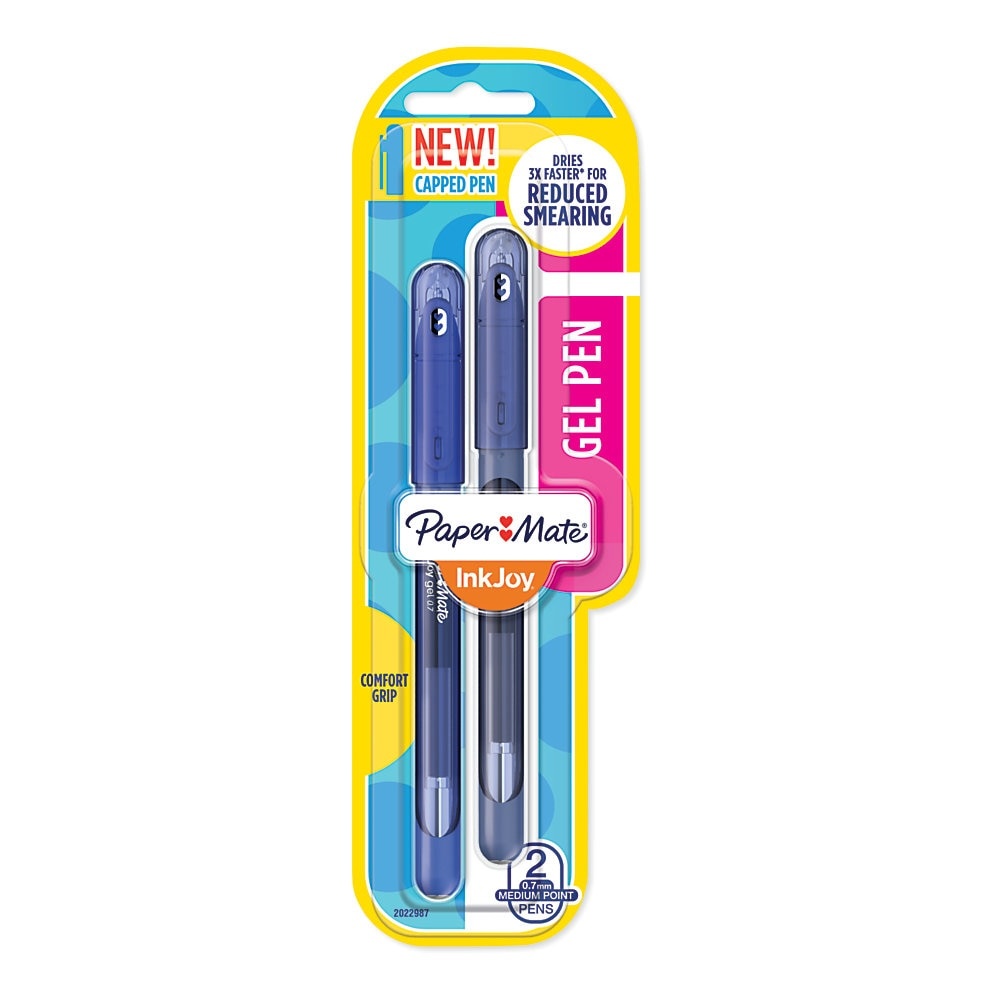 slide 1 of 1, Paper Mate Inkjoy Gel 600St Stick Pens Medium Point Blue/Slate Barrels, 2 ct