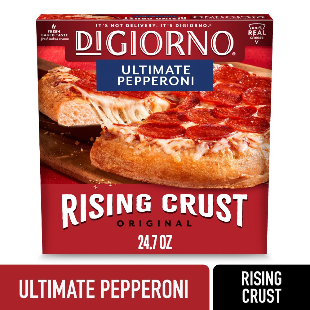 slide 3 of 6, DiGiorno Original Rising Crust Pepperoni Frozen Pizza 12in 24.7oz Pack, 24.7 oz