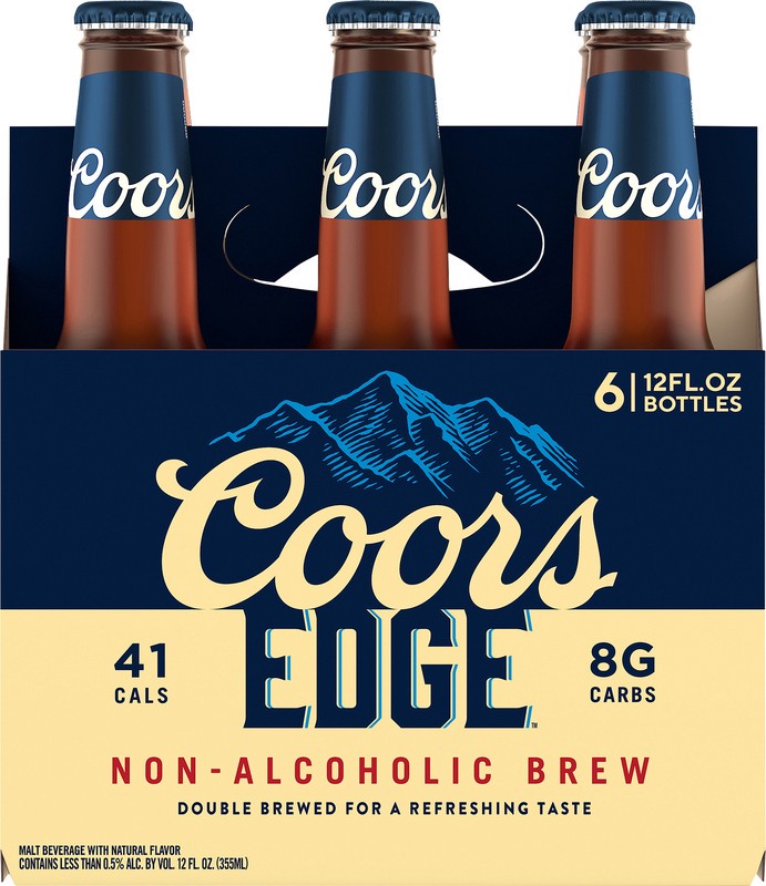 slide 4 of 5, Coors Edge is now launching in the United States. Coors Edge is a non-alcohol beer with the lowest calories and carbohydrates in its class. With only 41 calories and 7 grams of carbs, this is the perfect non alc beverage for any occasion., 6 ct; 12 oz