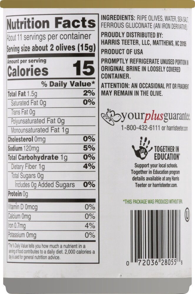 slide 3 of 4, Harris Teeter Pitted Olives - Ripe Super Colossal, 5.75 oz