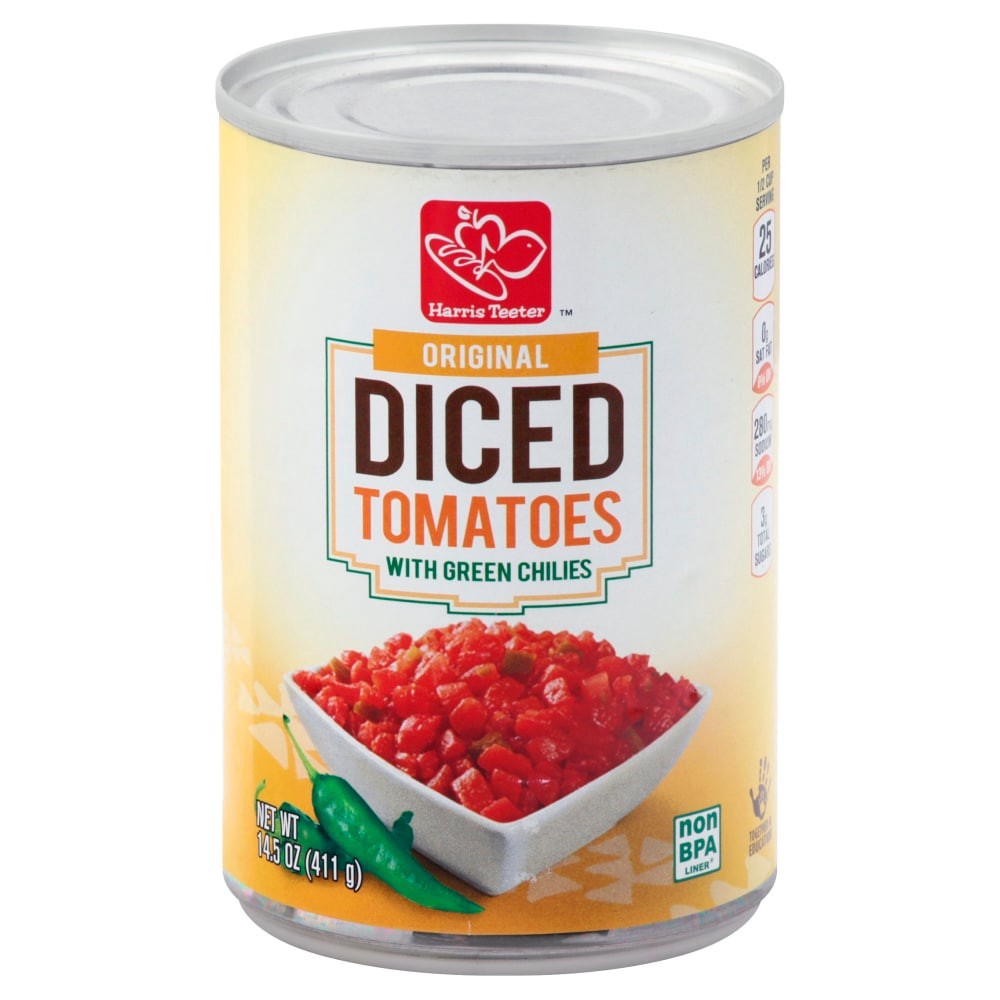 slide 3 of 4, Harris Teeter Petite Diced Tomatoes With Green Chilies, 14.5 oz