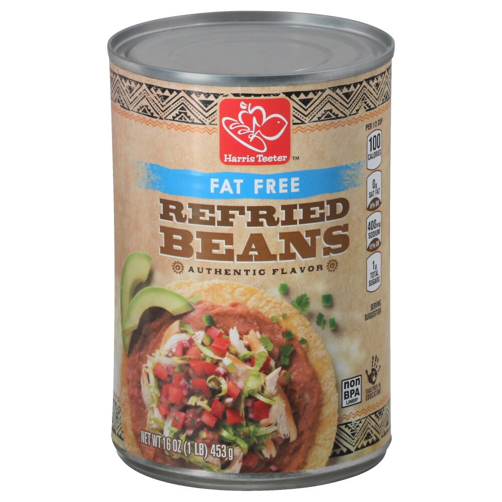 slide 2 of 4, Harris Teeter Fat Free Refried Beans, 16 oz