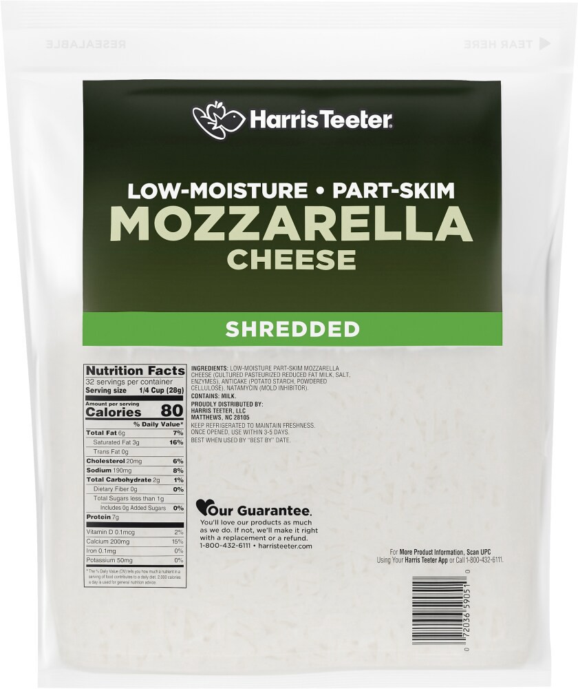 slide 2 of 2, Harris Teeter Shredded Low-Moisture Part-Skim Mozzarella Cheese, 32 oz
