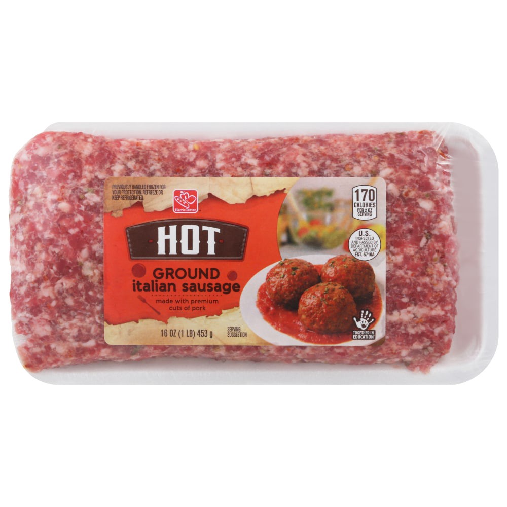 slide 2 of 2, Harris Teeter Hot Italian Ground Sausage, 16 oz