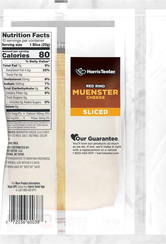 slide 2 of 2, Harris Teeter Sliced Muenster Cheese, 8 oz