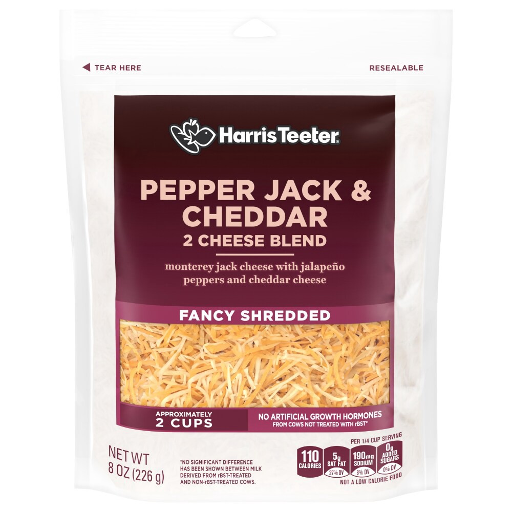 slide 2 of 2, Harris Teeter Fancy Shredded Cheddar & Pepper Jack Cheese, 8 oz
