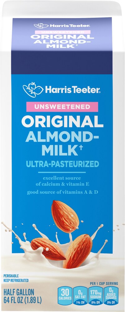 slide 3 of 4, Harris Teeter Almond Milk - Unsweetened - Original Flavor, 1/2 gal