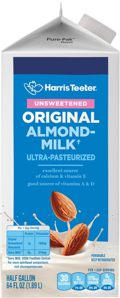 slide 4 of 4, Harris Teeter Almond Milk - Unsweetened - Original Flavor, 1/2 gal