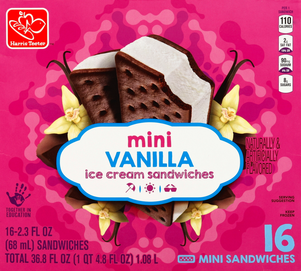 slide 2 of 2, Harris Teeter Mini Vanilla Ice Cream Sandwiches, 36.8 oz