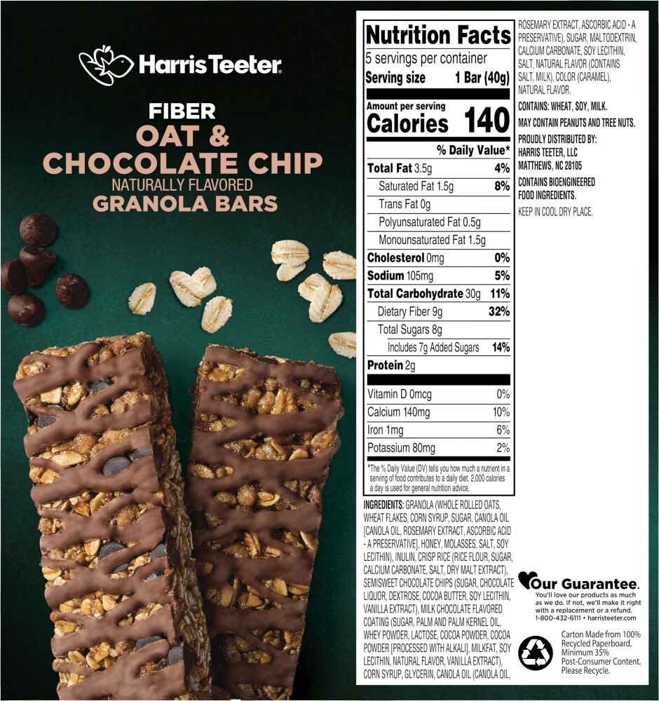 slide 3 of 4, Harris Teeter Oat & Chocolate Chip Fiber Bars, 7 oz