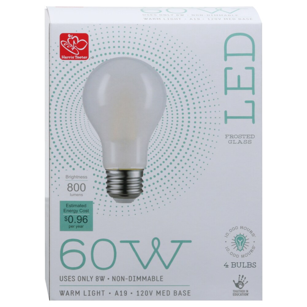 slide 3 of 3, Harris Teeter Led A19 60W Frosted Glass, 4 ct