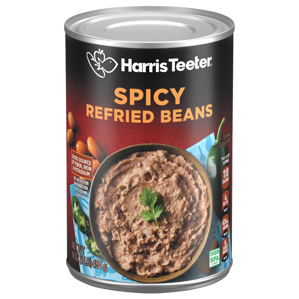 slide 2 of 4, Harris Teeter Spicy Refried Beans - 16 oz, 16 oz