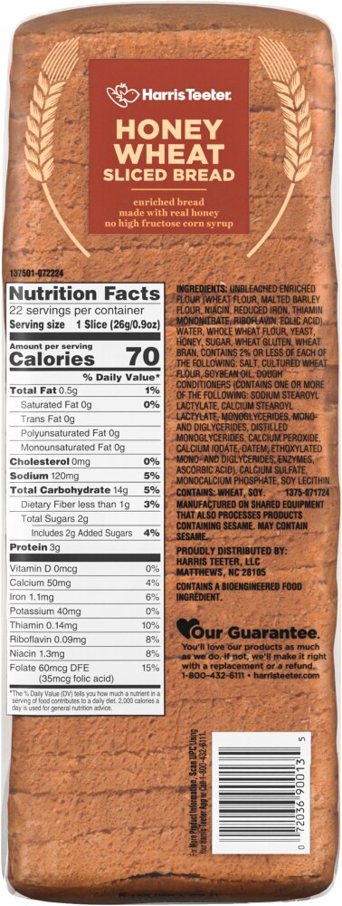 slide 3 of 6, Harris Teeter™ Honey Wheat Sliced Bread, 20 oz