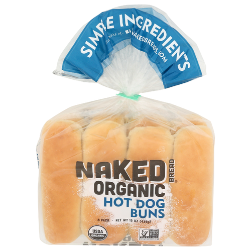 slide 1 of 1, Naked Bread Organic Hot Dog Buns, 15 oz; 8 ct