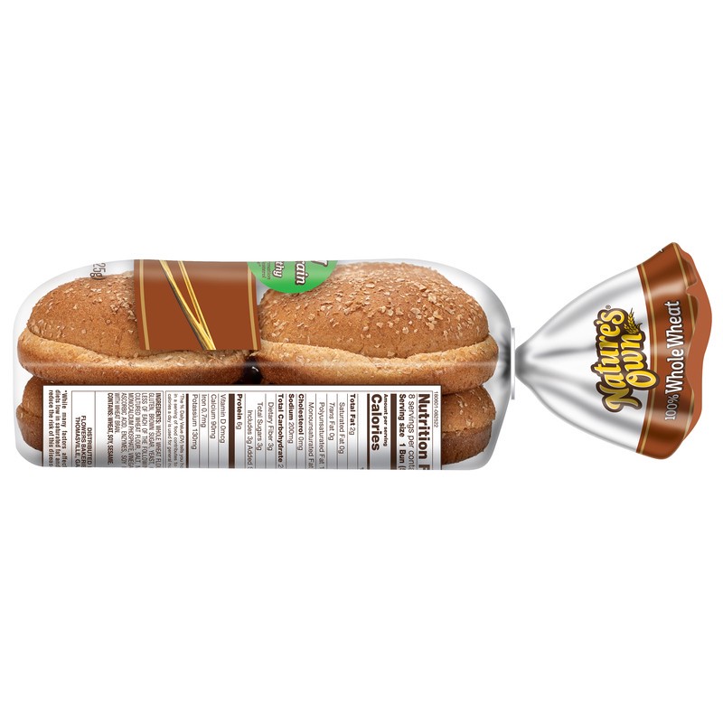 slide 3 of 5, Nature's Own 100% Whole Wheat Hamburger Buns 15 oz, 15 oz