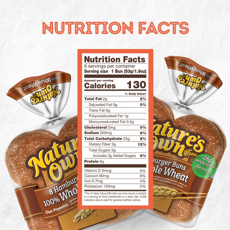 slide 5 of 5, Nature's Own 100% Whole Wheat Hamburger Buns 15 oz, 15 oz