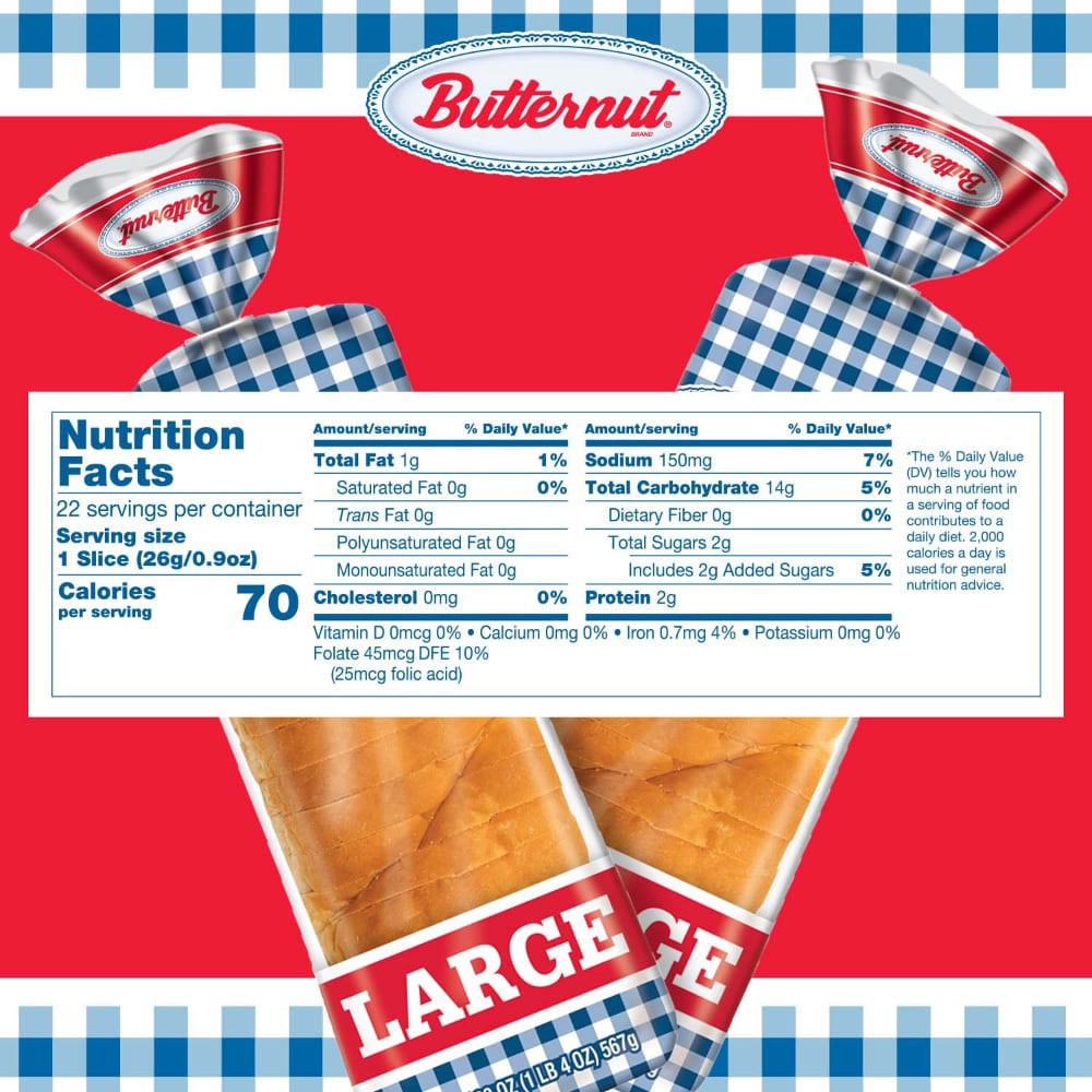 slide 4 of 6, Butternut Large White Bread, Sandwich Bread, 20 oz Loaf, 20 oz