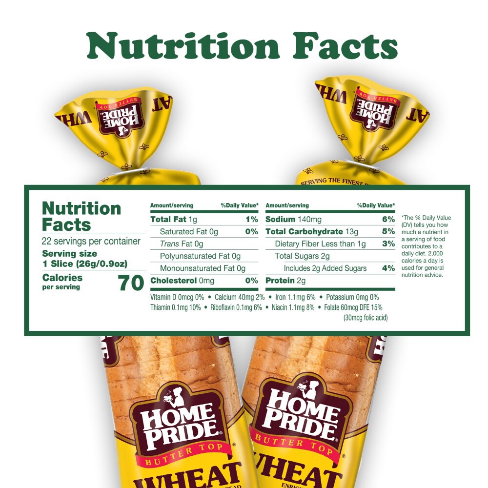 slide 3 of 6, Home Pride Butter Top Enriched Wheat Bread, Sliced Sandwich Bread, 20 oz Loaf, 20 oz
