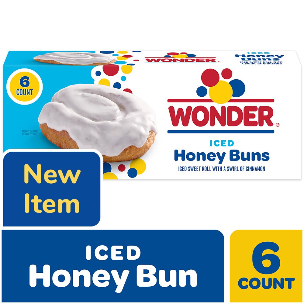 slide 3 of 6, Wonder Iced Honey Buns, Individually Wrapped Iced Pastry Snacks, 12 oz, 6 Count, 6 ct