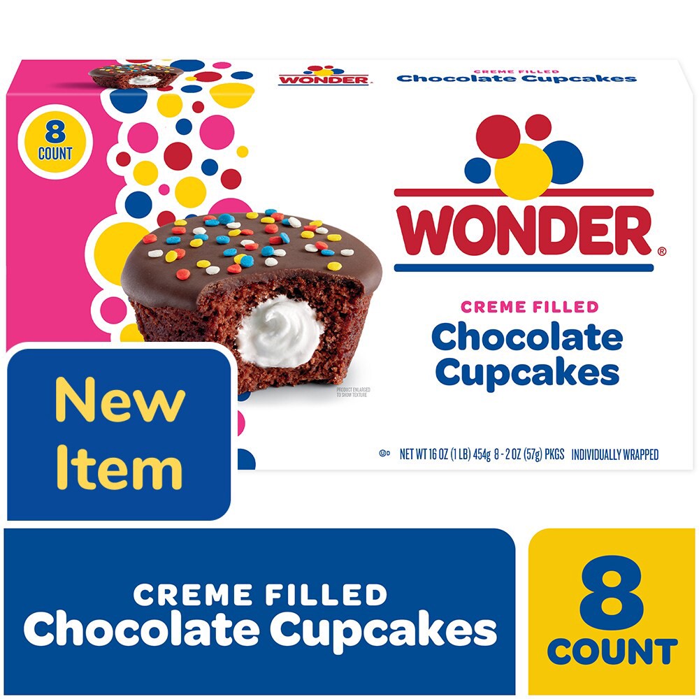 slide 2 of 6, Wonder Crème Filled Chocolate Cupcakes, Individually Wrapped Cupcakes, 8 Count, 8 ct