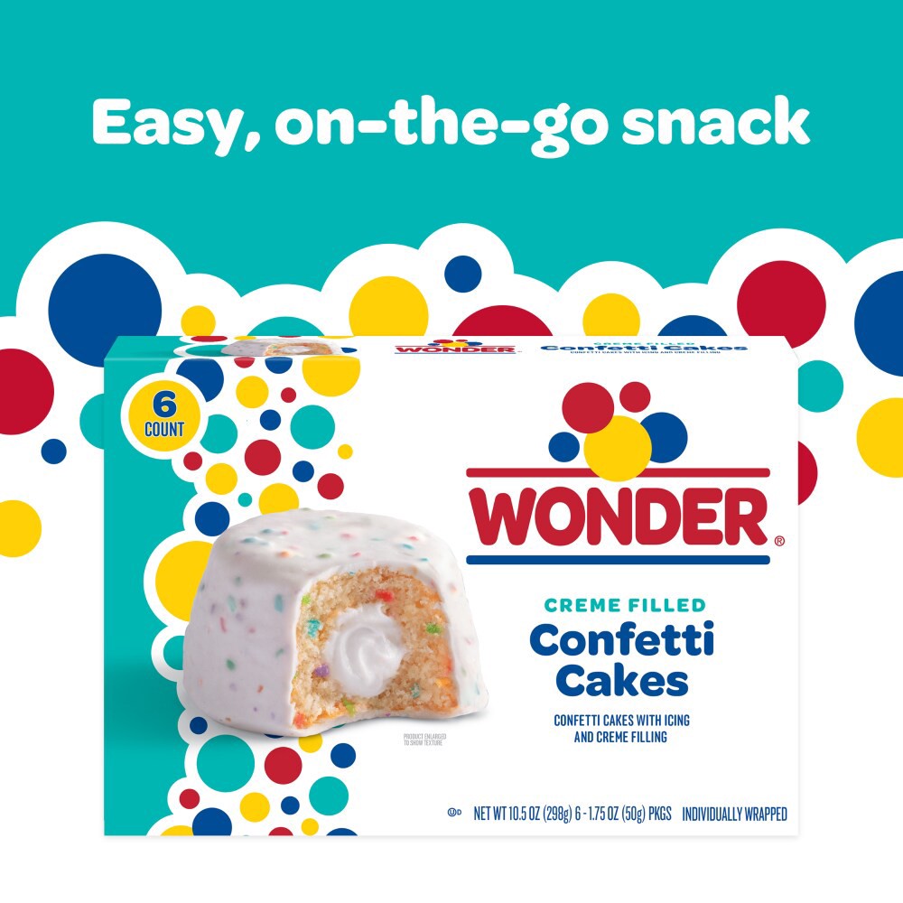 slide 2 of 6, Wonder Crème Filled Confetti Cakes, Birthday Cake Inspired Snack Cakes, 10.5 oz, 6 Count, 6 ct