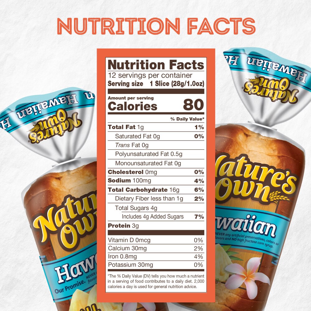 slide 4 of 6, Nature's Own Hawaiian, Small Loaf Size, Sliced Hawaiian Bread, 12 oz Loaf, 12 oz
