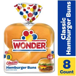 Wonder Bread Classic Hamburger Buns, White Bread Hamburger Buns, 8 Count