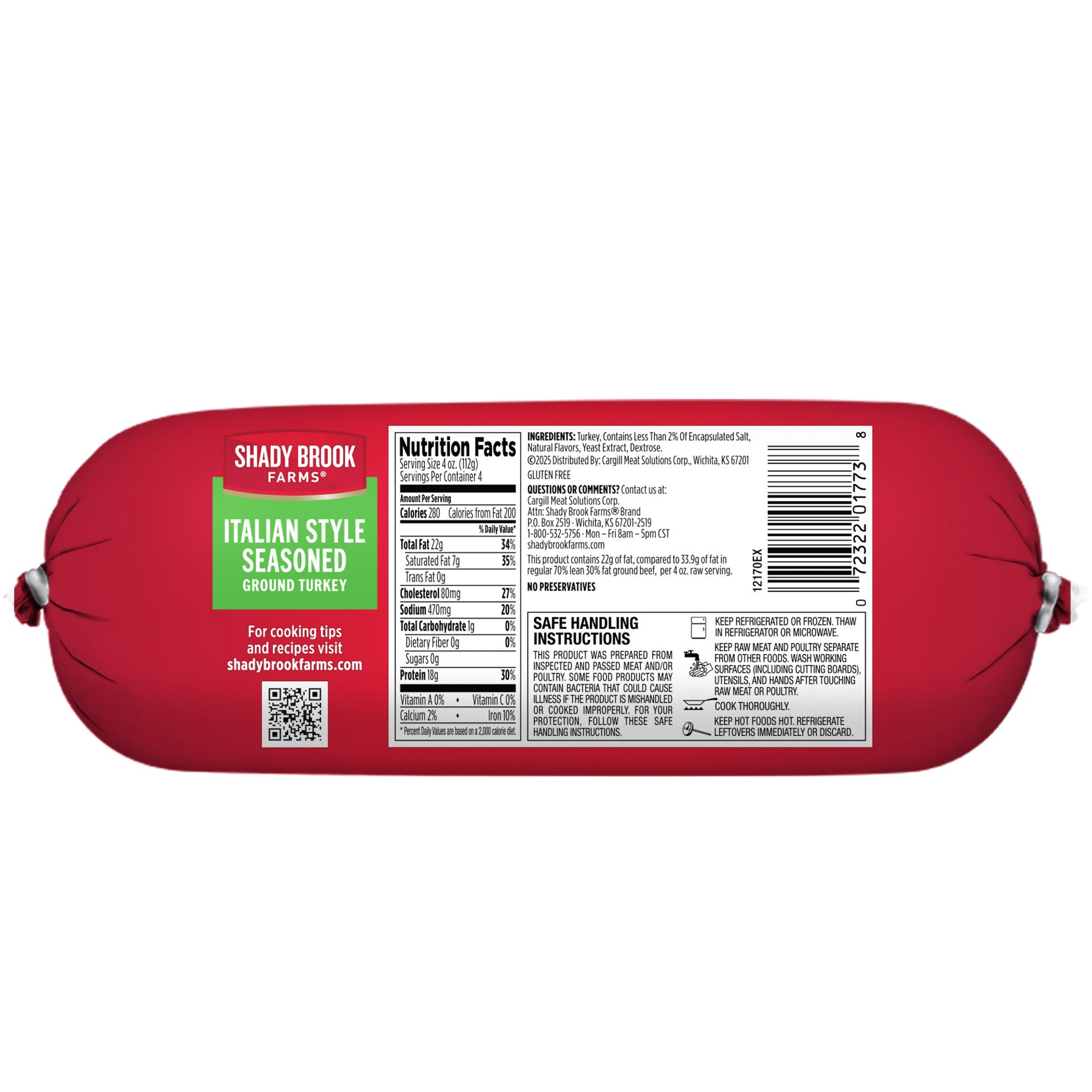 slide 4 of 5, Shady Brook Farms Italian Style Seasoned Ground Turkey Roll, 1 lb., 16 oz
