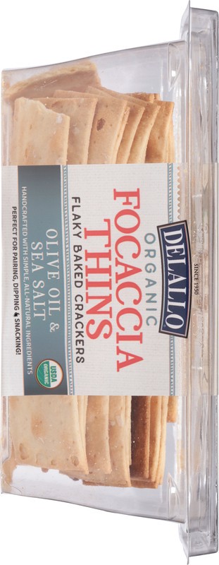 slide 2 of 5, DeLallo Organic Flaky Baked Olive Oil & Sea Salt Focaccia Thins, 5.5 oz