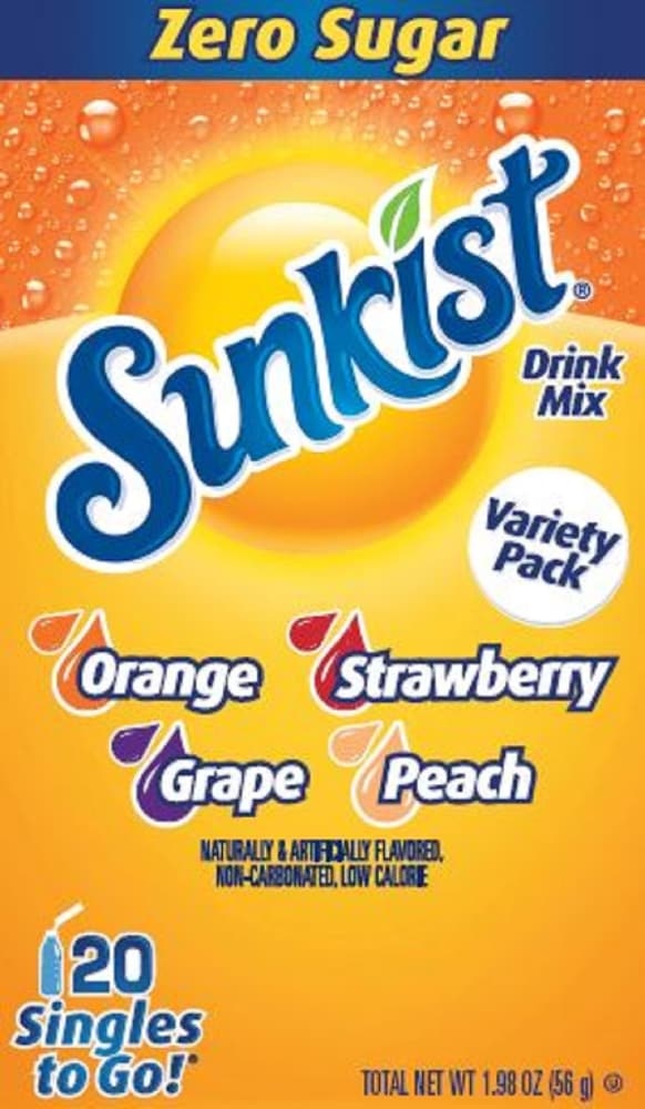 slide 1 of 1, Sunkist Zero Sugar Drink Mix Variety Pack, 20 ct